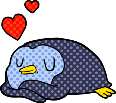 Bir insan tarafından çizilmiş aşk dolu bir penguen.