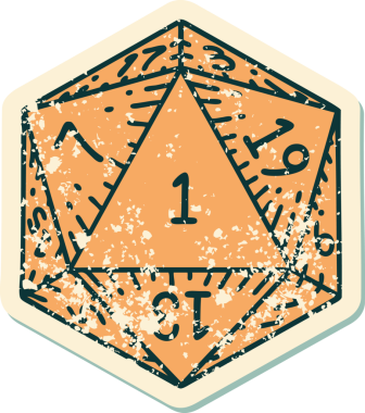 Retro Dövme Biçimi Doğal 1D20 zar bir insan tarafından çizildi