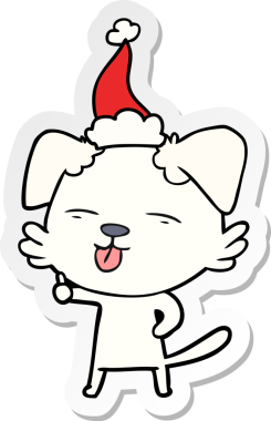 Bir insan tarafından çizilmiş Noel Baba şapkası takan bir köpeğin el yazısı.