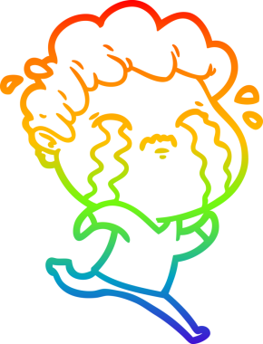 Gökkuşağı gradyan çizimi bir insan tarafından çizilmiş ağlayan bir karikatür adamı çiziyor.