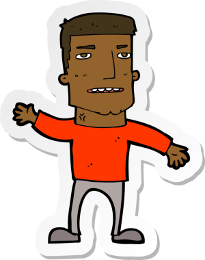 Bir insan tarafından çizilmiş stresli bir adamın el salladığı karikatür çıkartması.