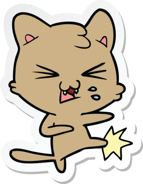 Bir insan tarafından çizilmiş, tıslayan bir kedinin çıkartması.