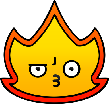 Bir insan tarafından çizilmiş ateş alevinin gölgeli çizgi filmi.