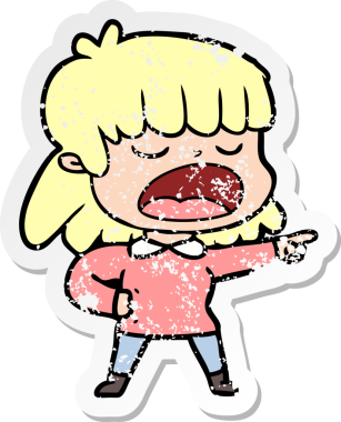 Bir insan tarafından yüksek sesle çizilmiş karikatür kadının sıkıntılı çıkartması.