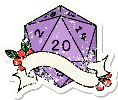 Bir insan tarafından çizilmiş 20 D20 zarının grunge çıkartması.