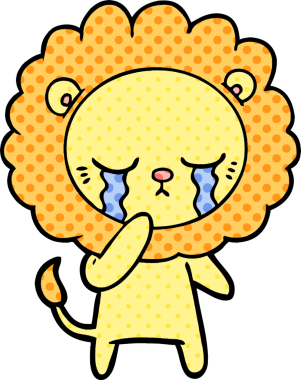 Bir insan tarafından çizilmiş ağlayan çizgi film aslanı.