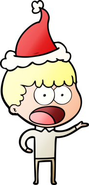 Bir insan tarafından çizilmiş Noel Baba şapkası giymiş, şok olmuş bir adamın el çizimi karikatürü.