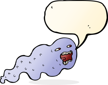 Bir insan tarafından çizilmiş konuşma balonlu çizgi film hayaleti.