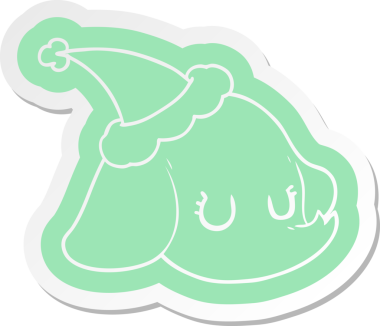 Bir insan tarafından çizilmiş Noel Baba şapkası giyen fil suratlı garip bir karikatür çıkartması.