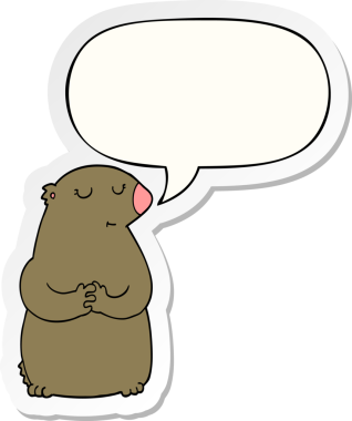 Bir insan tarafından çizilmiş baloncuk çıkartmalı şirin çizgi film ayısı.