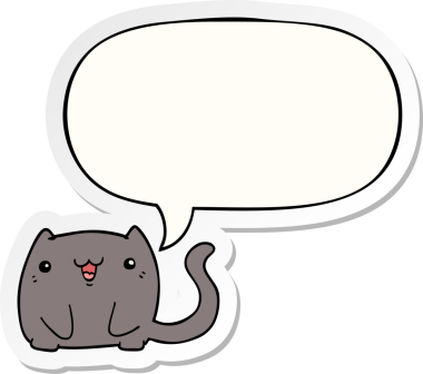 Bir insan tarafından çizilmiş baloncuk çıkartmalı çizgi film kedisi.