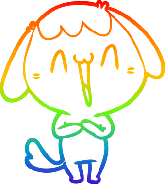 Gökkuşağı gradyan çizimi. Bir insan tarafından çizilmiş şirin bir köpek çizimi.