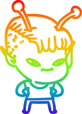 Gökkuşağı gradyan çizgisi bir insan tarafından çizilmiş şirin bir uzaylı kızın çizimi.