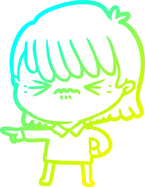 Sinirli bir karikatür kızının insan tarafından çizilmiş suçlamaları soğuk gradyan çizimi.