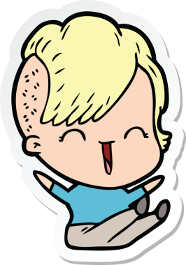 Bir insan tarafından çizilmiş mutlu bir hippi kızın çıkartması.