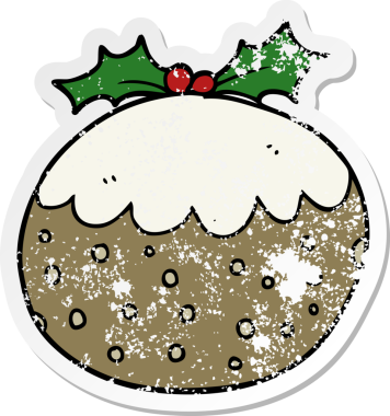 Bir insan tarafından çizilmiş Noel pudinginin sıkıntılı çıkartması.