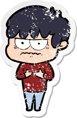 Bir insan tarafından çizilmiş kızgın bir çizgi film çocuğunun sıkıntılı çıkartması.