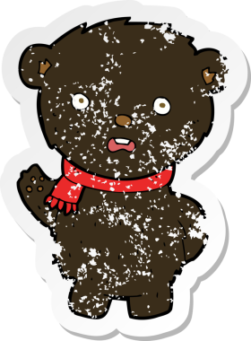 Bir insan tarafından çizilmiş eşarp takan siyah ayı çizgi filminin gerilimli yapıştırması.