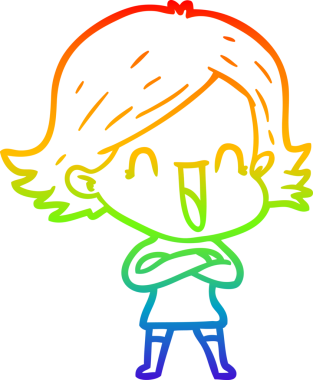 Gökkuşağı gradyan çizgi çizimi bir insan tarafından çizilmiş gülen bir kadın.