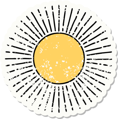 Bir insan tarafından çizilmiş geleneksel bir güneş stili dövmesi.