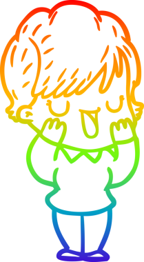 Gökkuşağı gradyan çizgi çizimi bir insan tarafından çizilmiş bir karikatür kadın