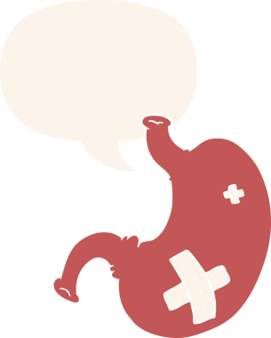 Konuşma baloncuğu olan karikatür midesi insan tarafından çizilmiş.