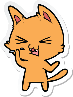 Bir insan tarafından çizilmiş çizgi film kedisinin çıkartması.