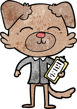 Bir insan tarafından çizilmiş çizgi film köpek yöneticisi.