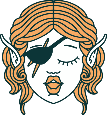 Retro Dövme Tarzı Elf düzenbaz karakter yüzü Bir insan tarafından çizildi