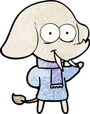 Bir insan tarafından çizilmiş mutlu bir fil.