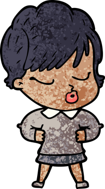 Bir insan tarafından çizilmiş gözleri kapalı çizgi film kadını.