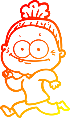 Bir insan tarafından çizilmiş mutlu, yaşlı bir kadının sıcak çizgi çizimi.