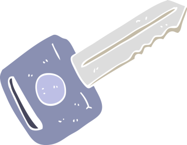 Bir insan tarafından çizilmiş araba anahtarının düz renk çizimi