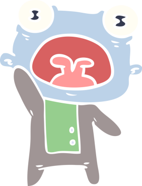 Düz renkli çizgi film. Bir insan tarafından çizilmiş garip uzaylı dalgası.