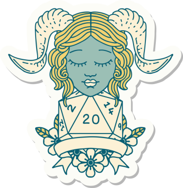 Bir insan tarafından çizilmiş doğal 20 D20 rulo ile bağlanmış bir etiket.