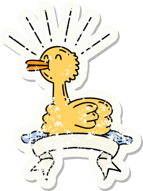 Bir insan tarafından çizilmiş eski bir dövme stili yüzen ördek çıkartması.