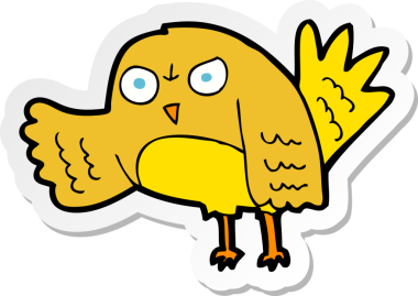 Bir insan tarafından çizilmiş kızgın çizgi film kuşunun çıkartması.