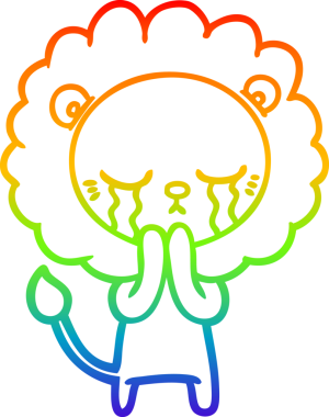 Gökkuşağı gradyan çizgisi bir insan tarafından çizilmiş ağlayan bir aslanın çizimi