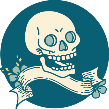 bir insan tarafından çizilmiş bir kafatası pankartıyla dövme biçimi simgesi