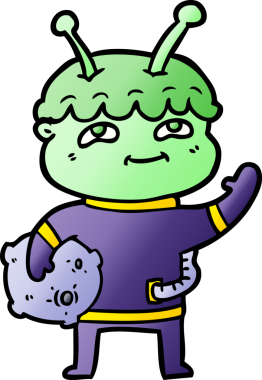 Bir insan tarafından çizilmiş dost canlısı çizgi film uzay adamı.