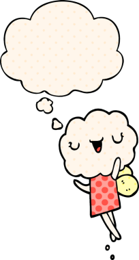 Çizgi roman tarzında bir insan tarafından çizilmiş düşünce baloncuğu olan tatlı bir çizgi roman kafası yaratığı.