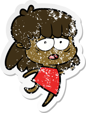 Bir insan tarafından çizilmiş yorgun bir karikatür çıkartması.