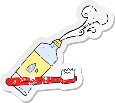 Bir insan tarafından çizilmiş diş fırçası ve diş macununun gerilimli retro yapıştırması.