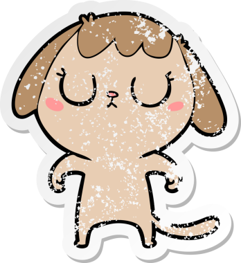 Bir insan tarafından çizilmiş şirin bir köpeğin sıkıntılı çıkartması.