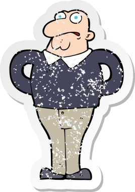 Bir insan tarafından çizilmiş endişeli bir çizgi filmin gerilimli çıkartması.