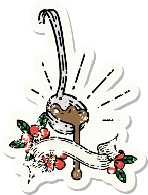 Bir insan tarafından çizilmiş et sosu dövmesi stili eski bir etiket.