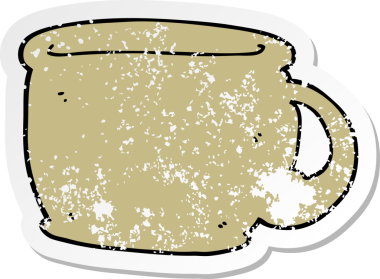 Bir insan tarafından çizilmiş çizgi film kahve fincanının sıkıntılı çıkartması.