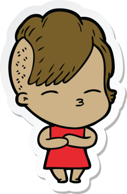 Bir insan tarafından çizilmiş, şaşı bir kızın çıkartması.