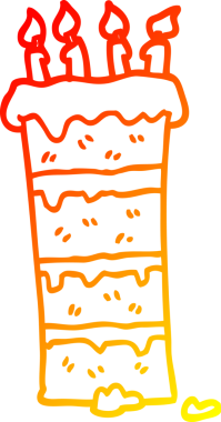 Bir insan tarafından çizilmiş büyük bir doğum günü pastasının sıcak çizgi çizimi