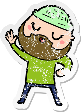 Bir insan tarafından çizilmiş sakallı bir çizgi film karakterinin sıkıntılı çıkartması.